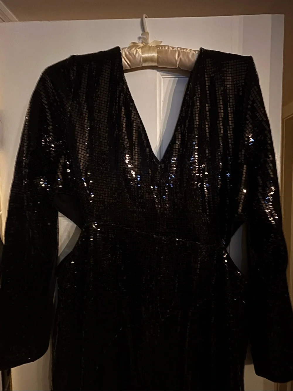 NWT Topshop Black Sequin Asymmetric Cutout Maxi Dress SZ 14 Mermaidcore